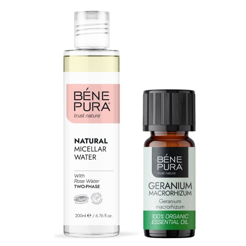 Natural micellar water and Bio Geranium Essential oil