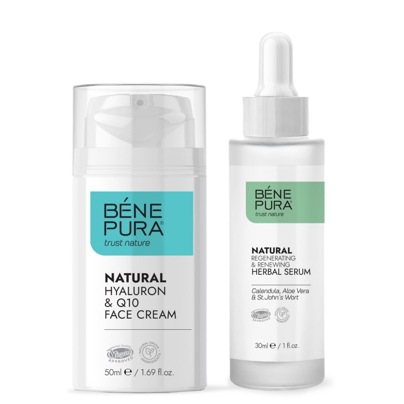 Natural face cream with Hyaluronic acid and Coenzyme Q10 and Natural face serum with Aloe vera - GMC