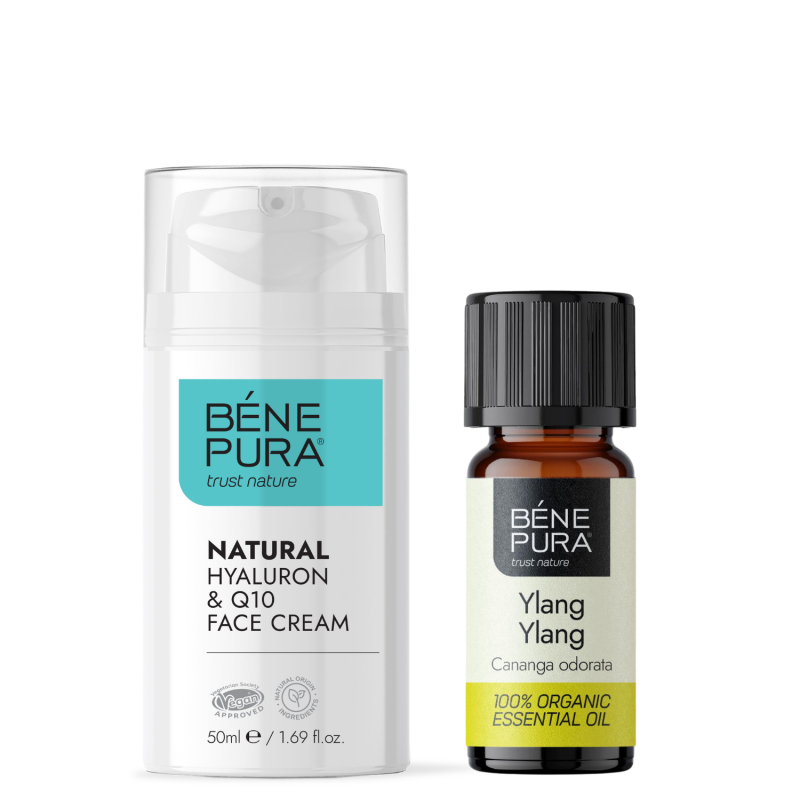 Natural face cream with Hyaluronic acid and Coenzyme Q10 and Bio Ylang-ylang Essential oil - Essential oils