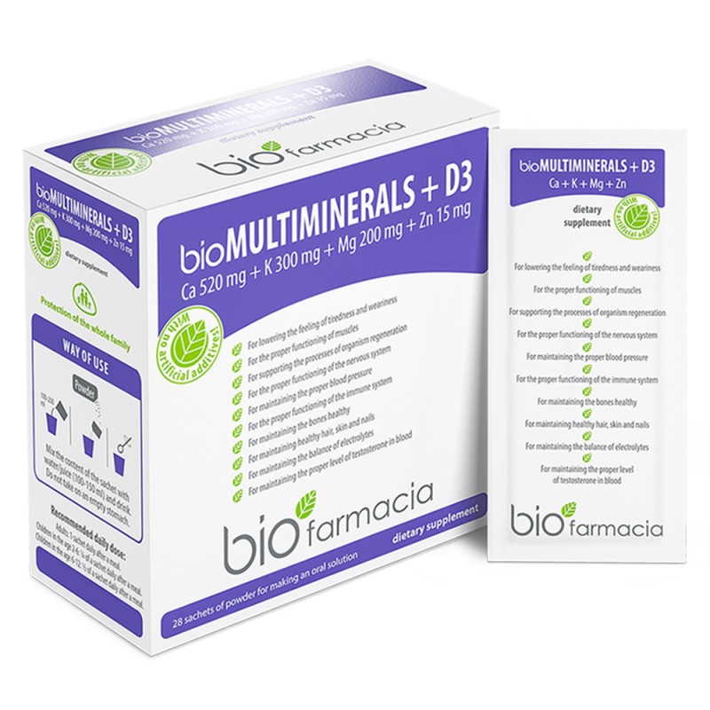 Bio Multiminerals + Vitamin D3, Zn - 28 sachets - Supplements