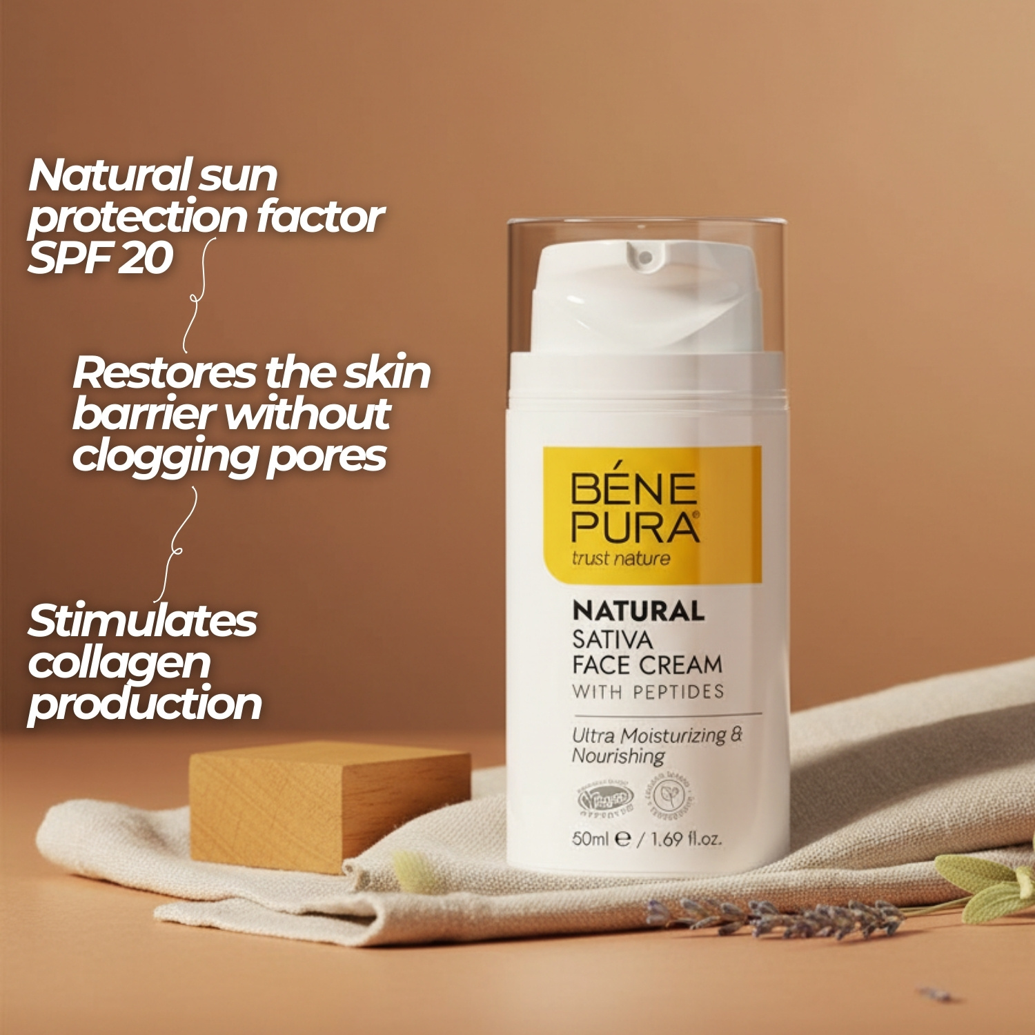 Natural moisturizing face cream with Sativa - 50ml